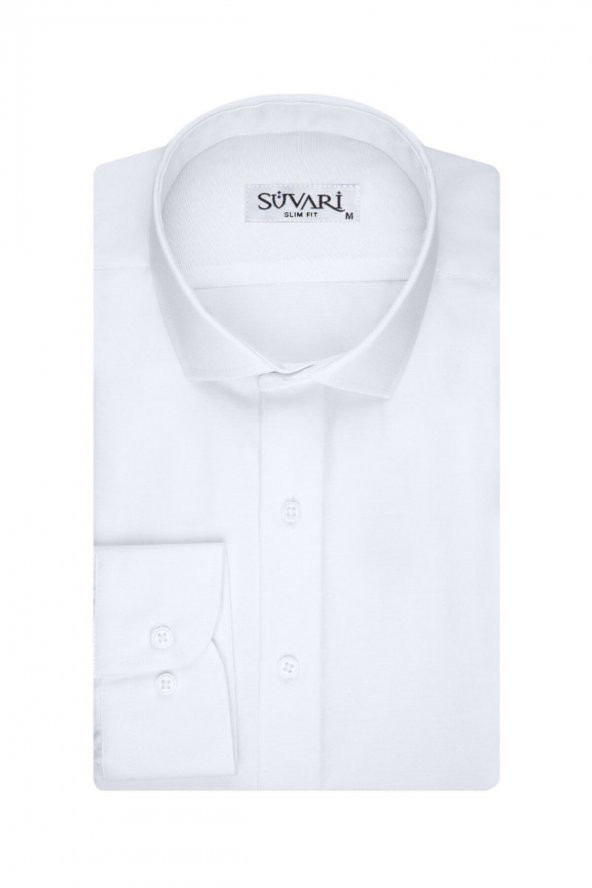 Slim Fit Filafil Beyaz Erkek Gömlek ürün görseli 1