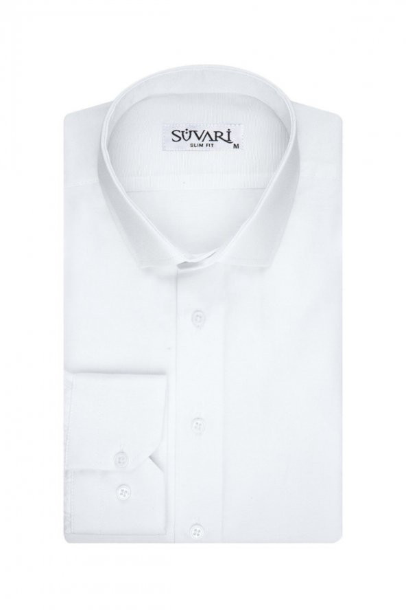 Slim Fit Filafil Beyaz Erkek Gömlek ürün görseli 1