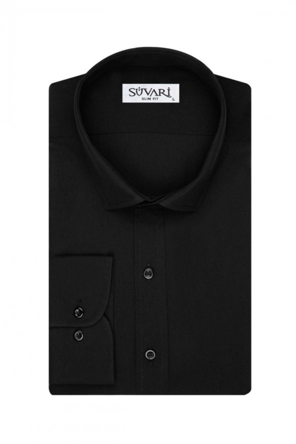 Slim Fit Siyah Erkek Gömlek ürün görseli 1