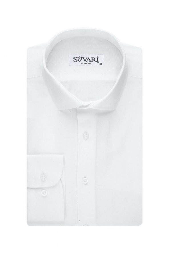 Slim Fit Filafil Beyaz Erkek Gömlek ürün görseli 1