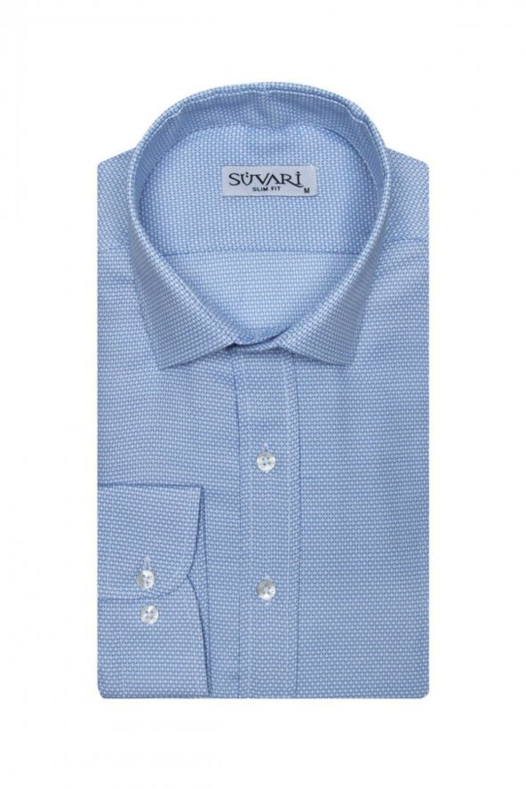Slim Fit Armür Desenli Erkek Gömlek ürün görseli 1
