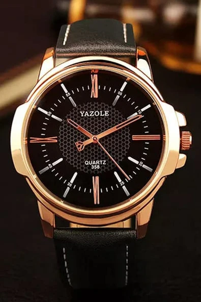 Erkek Kol Saati Siyah Deri Kordon Moda Şık Trend Yzl358s ürün görseli 1
