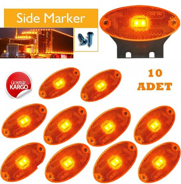 KAMYON TIR DORSE OTOBÜS YAN MARKER LAMBA OVAL 10 ADET SARI 24V ürün görseli 1