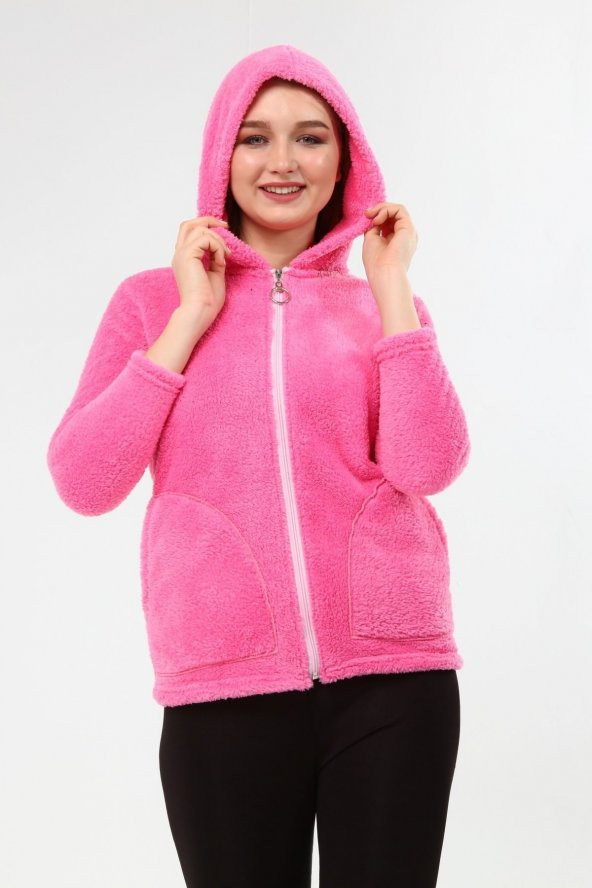 Peluş Kapüşonlu Mont - Pembe ürün görseli 1