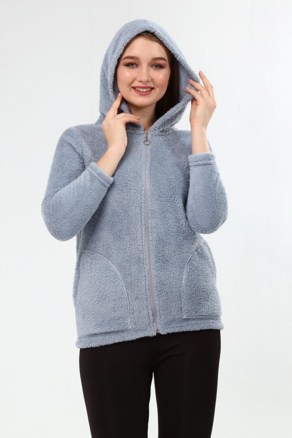 Peluş Kapüşonlu Mont - Pembe - Resim 7