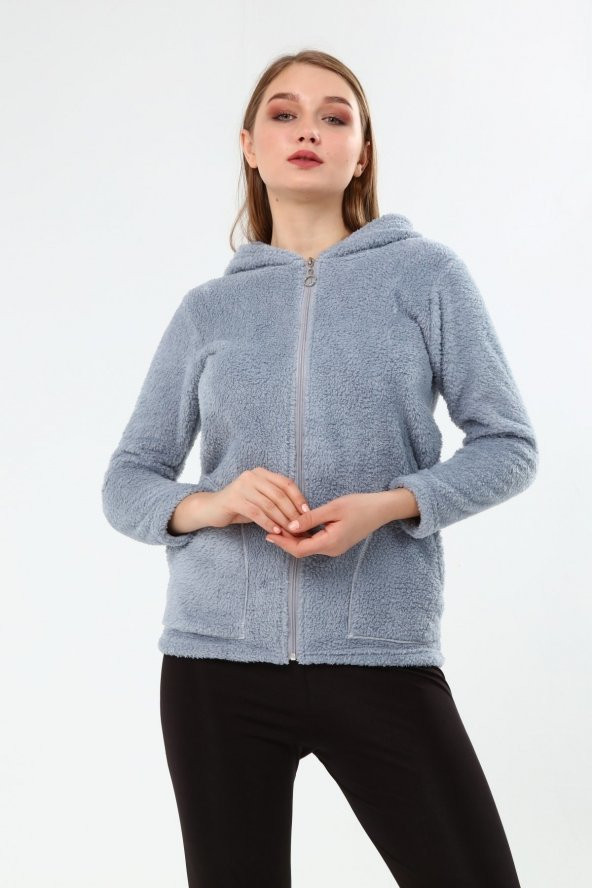 Peluş Kapüşonlu Mont - Pembe - Resim 11
