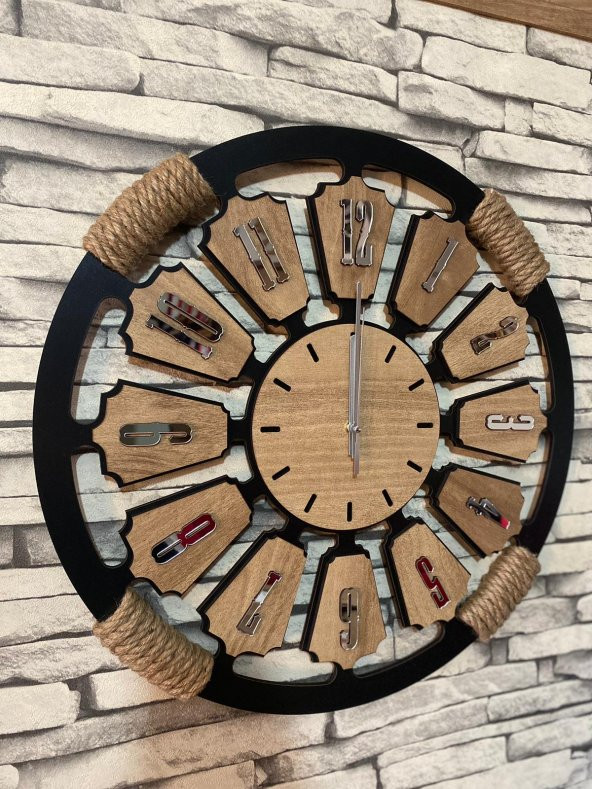Lavintadesign Dekoratif Ahşap Halatlı Duvar Saati 40 cm - Resim 2