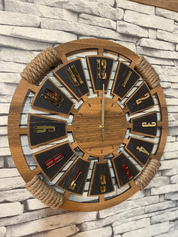 Lavintadesign Dekoratif İsme Özel Ahşap Halatlı Duvar Saati 50 cm ürün görseli 1