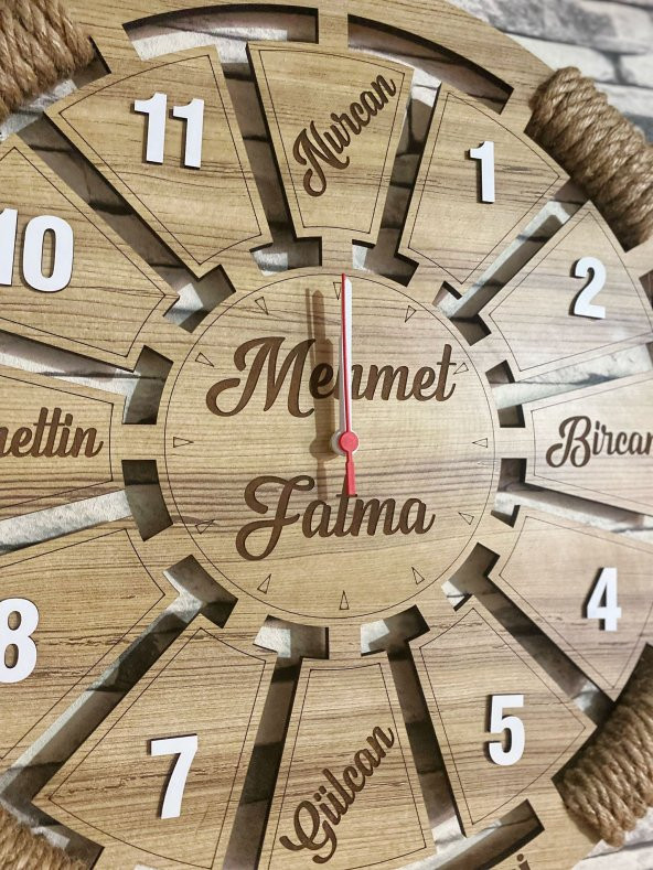Adapromosyon İsme Özel Hediyelik Dekoratif Ahşap Duvar Saati 40 cm ürün görseli 1