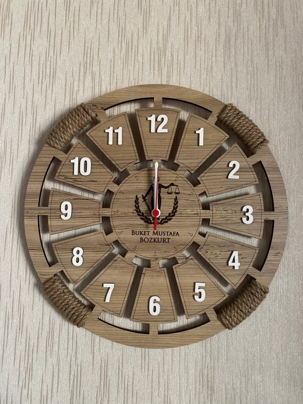 Lavintadesign Kişiye Özel Dekoratif Ahşap Halatlı Duvar Saati ürün görseli 1