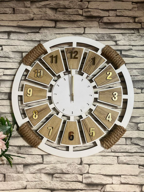Adapromosyon Dekoratif Ahşap Halatlı Duvar Saati 40 cm - Resim 2
