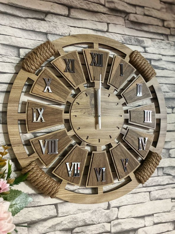 Adapromosyon Dekoratif Ahşap Halatlı Duvar Saati 50 cm - Resim 3