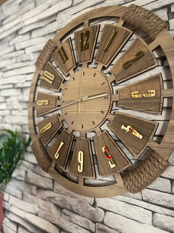 Adapromosyon Dekoratif Ahşap Halatlı Duvar Saati 50 cm - Resim 5