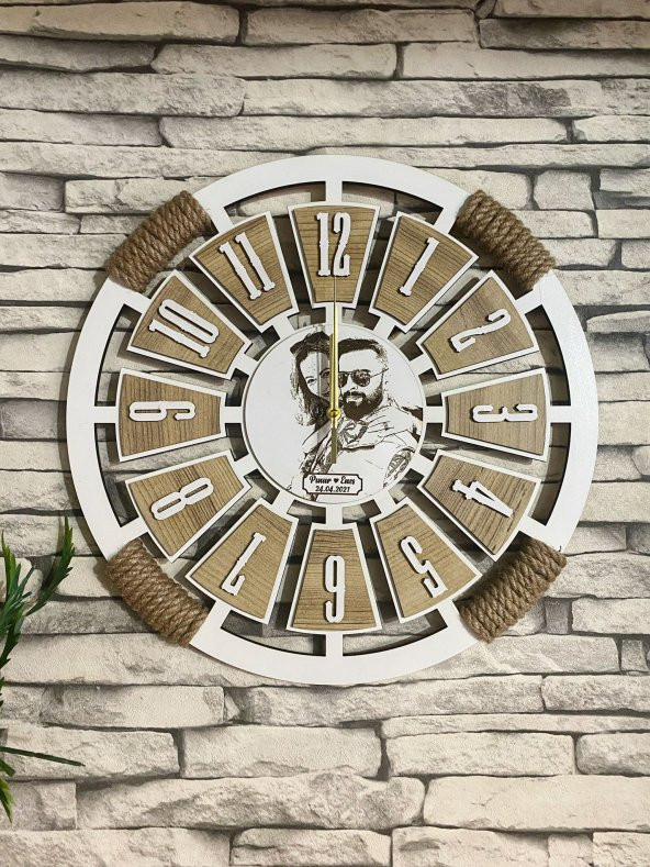Adapromosyon Resimli Hediyelik Dekoratif Ahşap Duvar Saati 50 cm ürün görseli 1