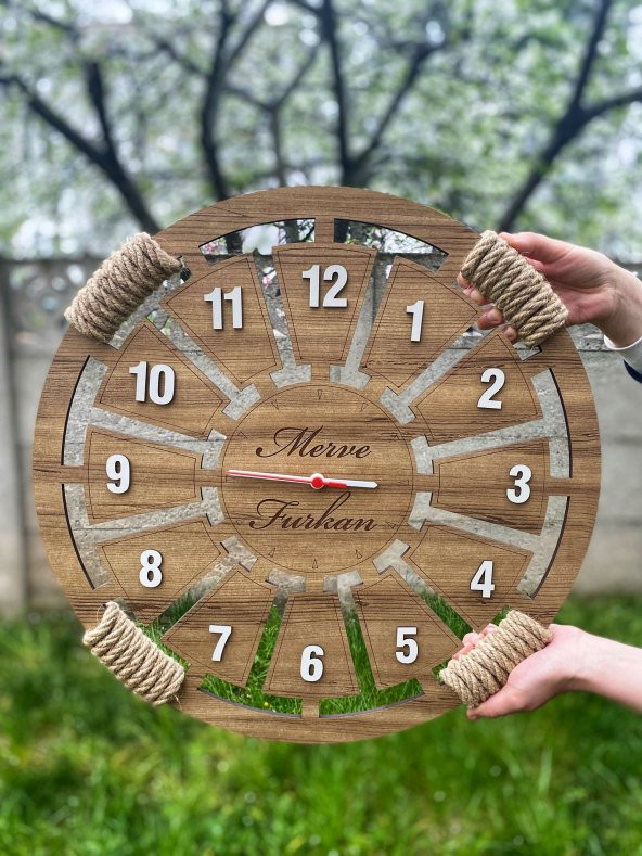Adapromosyon İsme Özel Hediyelik Ahşap Duvar Saati 50 cm ürün görseli 1