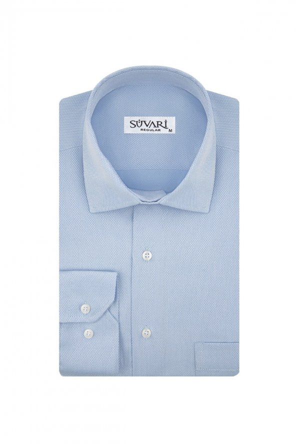 Gm2025000198 Klasik Yaka Regular Fit Armürlü Mavi Erkek Gömlek ürün görseli 1