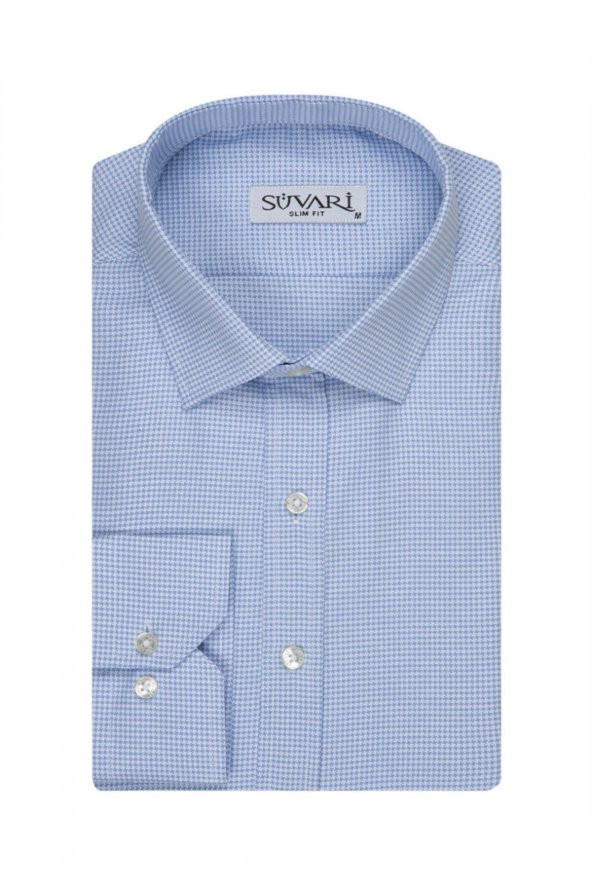 Slim Fit Armür Desenli Erkek Gömlek ürün görseli 1