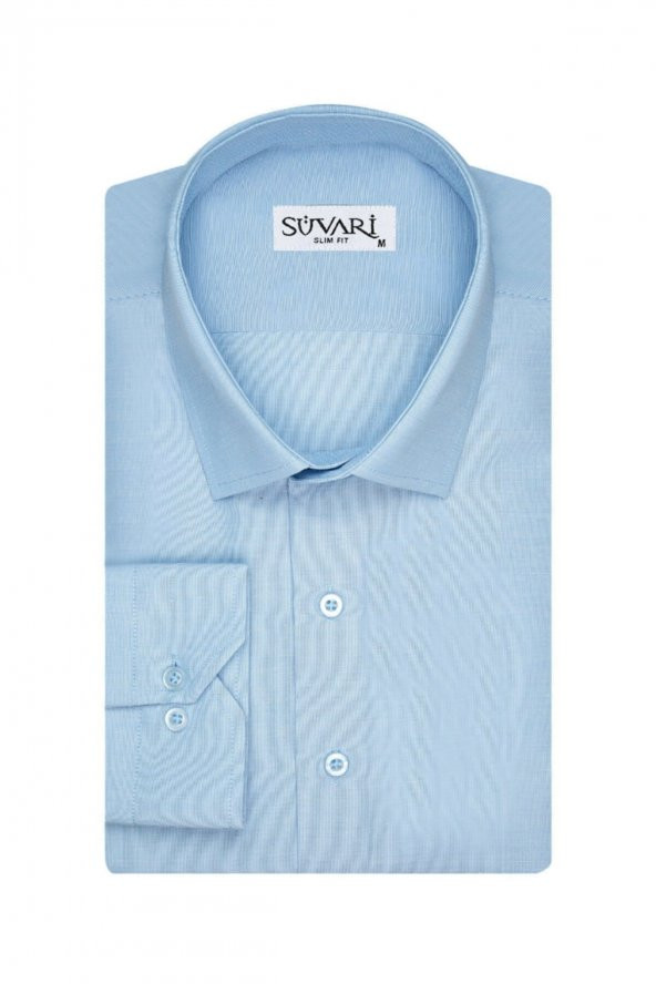 Slim Fit Soluk Mavi Erkek Gömlek ürün görseli 1
