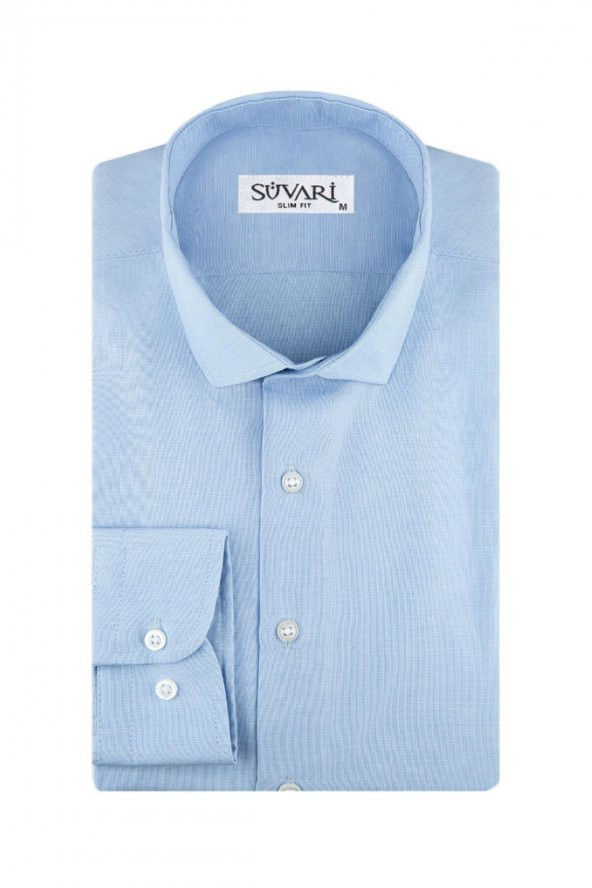 Slim Fit Filafil Soluk Mavi Erkek Gömlek ürün görseli 1