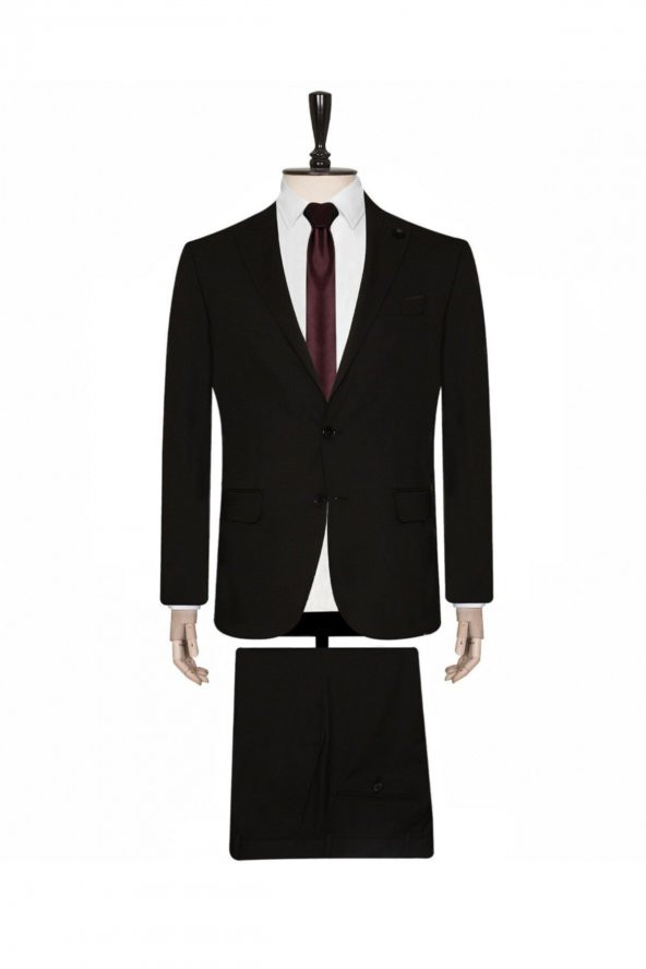Desenli Siyah Slim Fit Takım Elbise ürün görseli 1