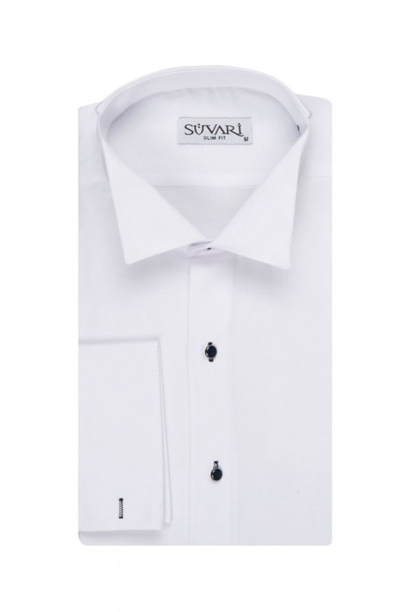 Erkek Beyaz Ata Yaka Slim Fit Gömlek ürün görseli 1