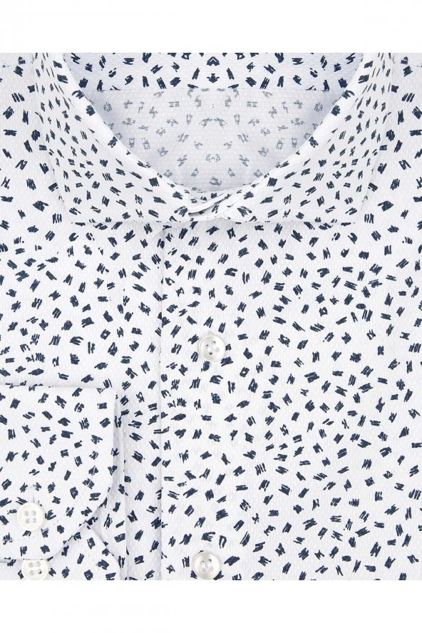 Slim Fit Desenli Lacivert Erkek Gömlek - Resim 2