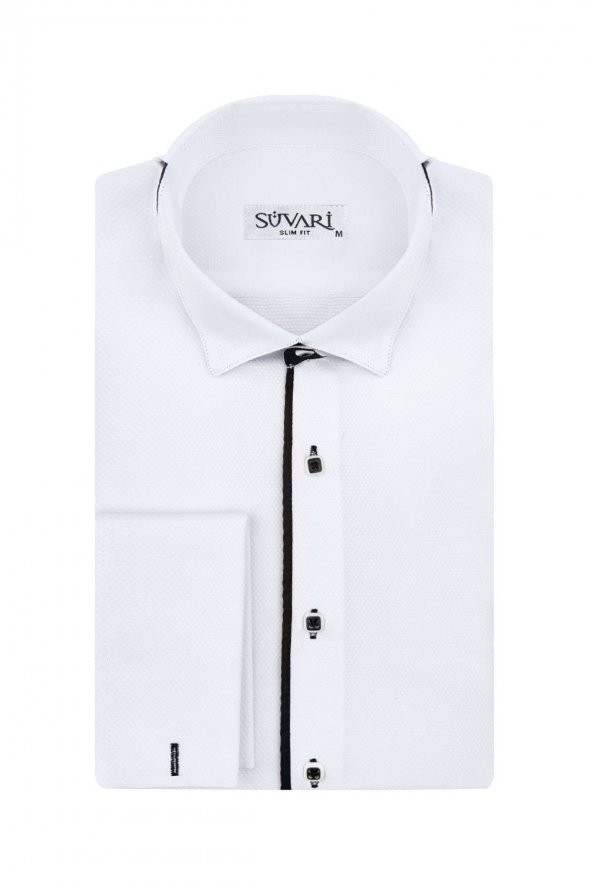 Slim Fit Ata Yaka Beyaz Erkek Gömlek ürün görseli 1