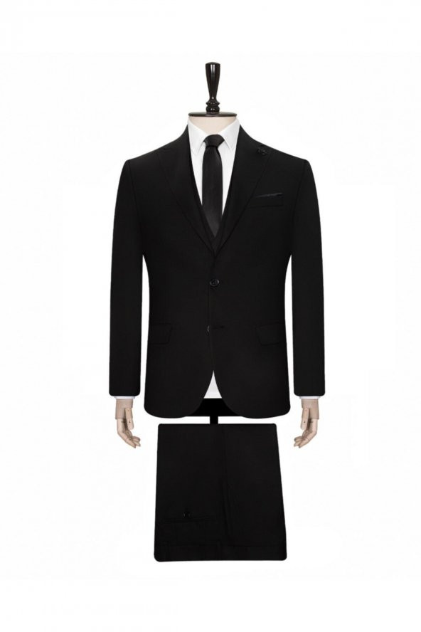 Yelekli Siyah Slim Fit Takım Elbise ürün görseli 1