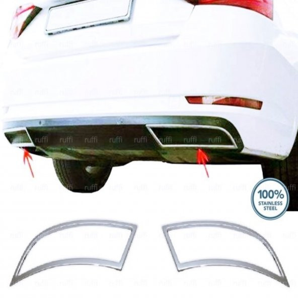 FAMS OTO AKSESUAR Skoda Superb Uyumlu Krom Egzoz Çerçevesi 2 Parça 2015-2019 Arası Uyumlu Üzeri Paslanmaz Çelik ürün görseli 1
