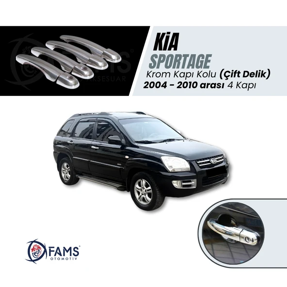 FAMS OTO AKSESUAR Kia Sportage Krom Kapı Kolu 4 Kapı 2004-2010 arası Paslanmaz Çelik ÇİFT DELİK ürün görseli 1