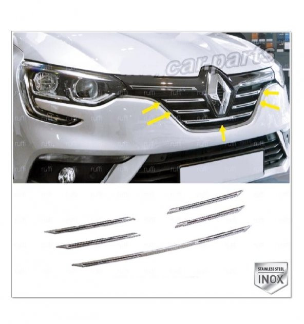 FAMS OTO AKSESUAR Renault Megane 4 Krom Ön Panjur 5 Prç, 2015-2020 Üzerip, Çelik Uyumlu ürün görseli 1