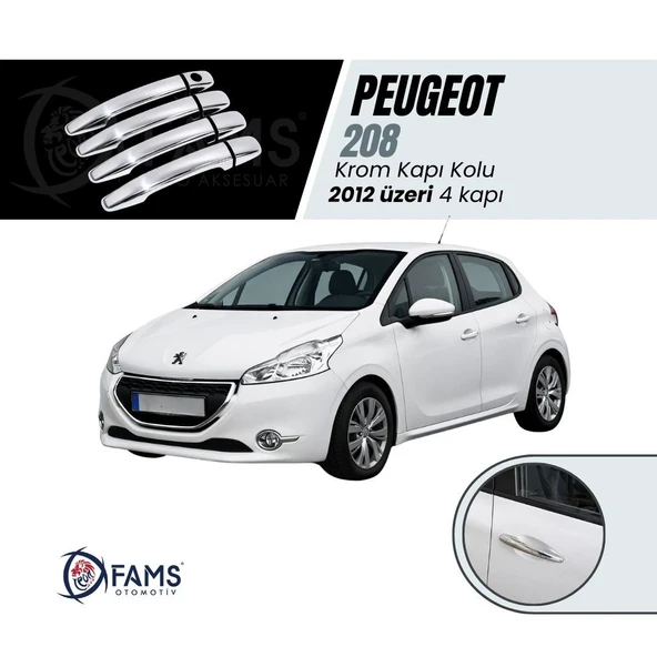 FAMS OTO AKSESUAR Peugeot 208 Krom Kapı Kolu 4 kapı 2012 Üzeri P. Çelik ürün görseli 1