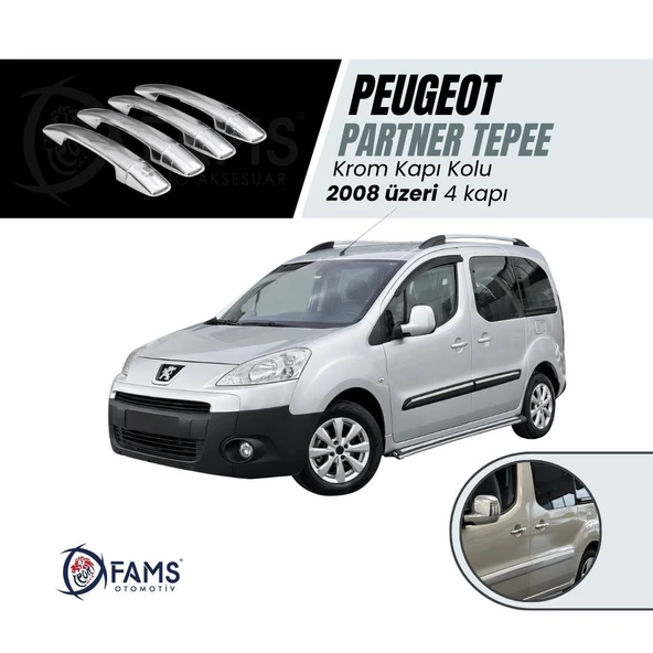 FAMS OTO AKSESUAR Peugeot Partner Tepee Krom Kapı Kolu 4 kapı 2008 Üzeri P. Çelik ürün görseli 1