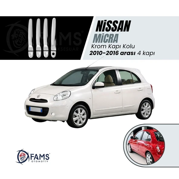 FAMS OTO AKSESUAR Nissan Micra Krom Kapı Kolu 4 kapı 2010-2016 arası PASLANMAZ ÇELİK ürün görseli 1
