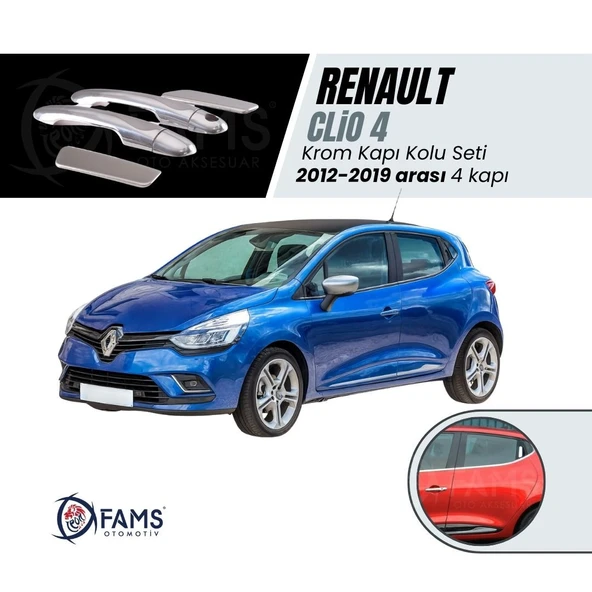 FAMS OTO AKSESUAR Renault Clio 4 HB Krom Kapı Kolu Seti 4 kapı  2012-2018 P.ÇELİK ürün görseli 1