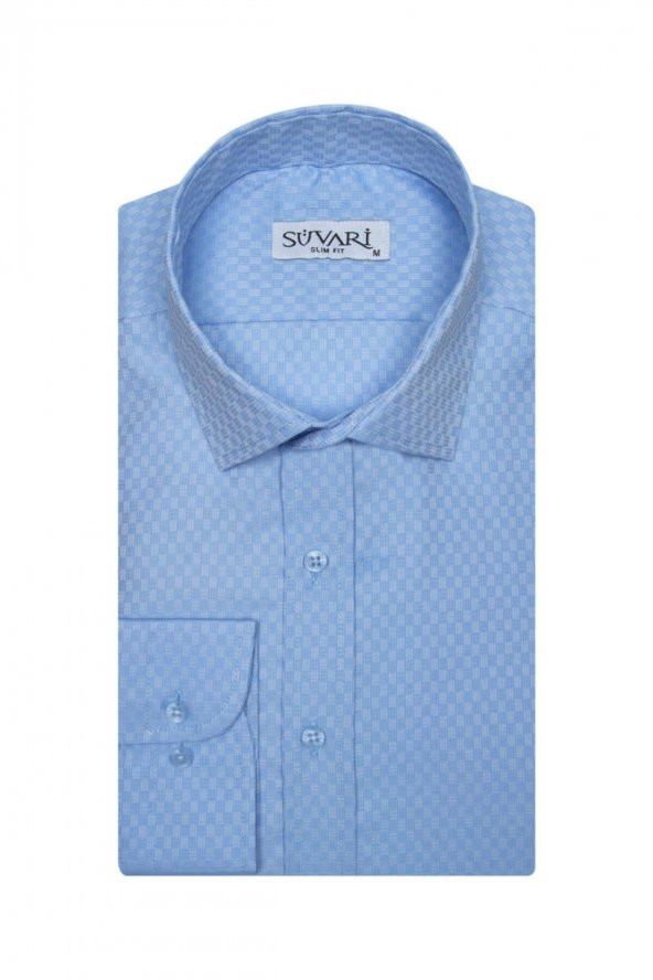 Slim Fit Armür Desenli Erkek Gömlek ürün görseli 1