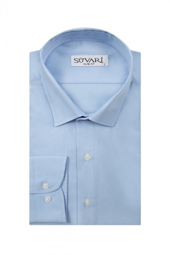 SÜVARİ Classics Smart Sport Dar Kalıp Takım Elbise Gömleği Düz Mavi Slim Fit Cepsiz ürün görseli 1