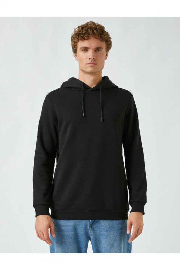 Basic Kapşonlu Sweatshirt - Resim 4