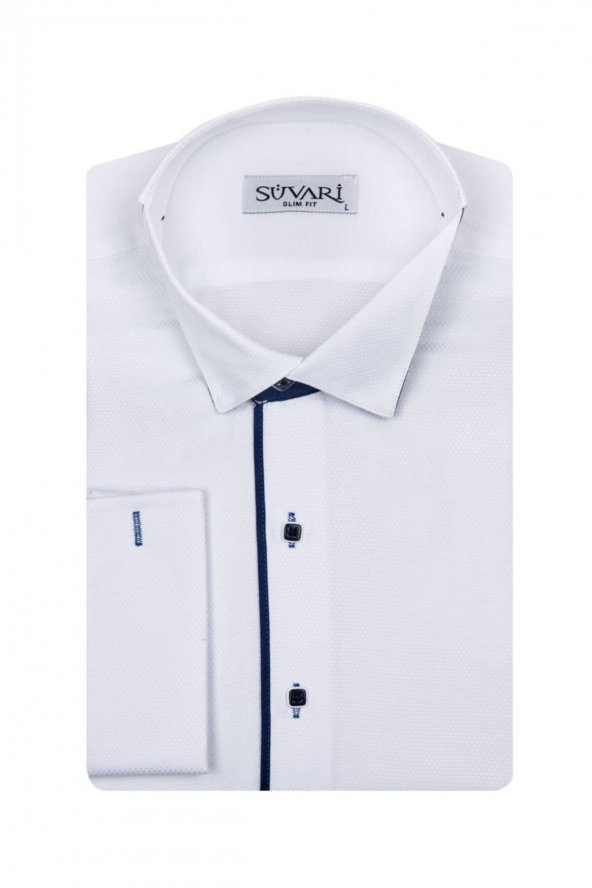 Erkek Beyaz Ata Yaka Slim Fit Gömlek ürün görseli 1