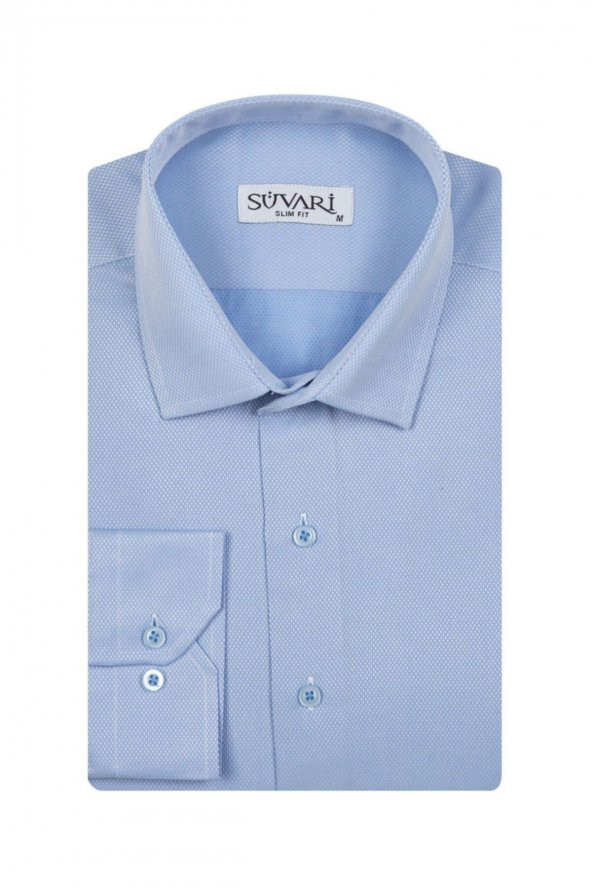 Slim Fit Armür Desenli Erkek Gömlek ürün görseli 1