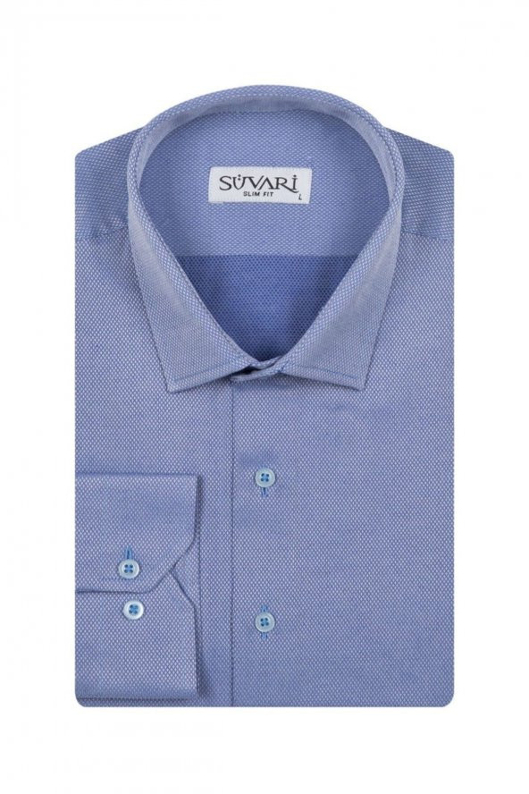 Slim Fit Armür Desenli Erkek Gömlek - Resim 3