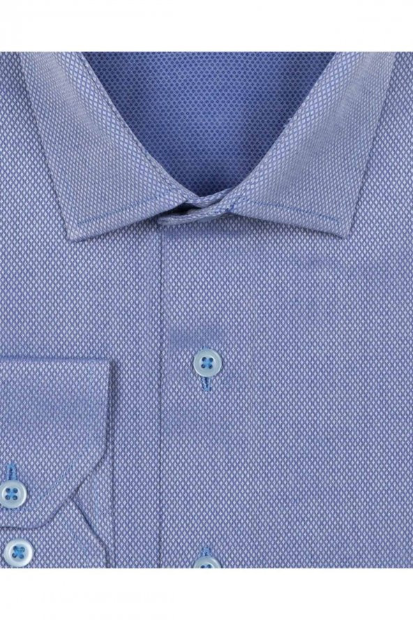 Slim Fit Armür Desenli Erkek Gömlek - Resim 4