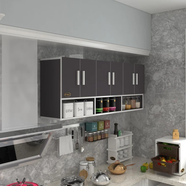 Kenzlife hazır mutfak vice gri 060*180*22 mutfak banyo dolabı kapaklı raflı ürün görseli 1