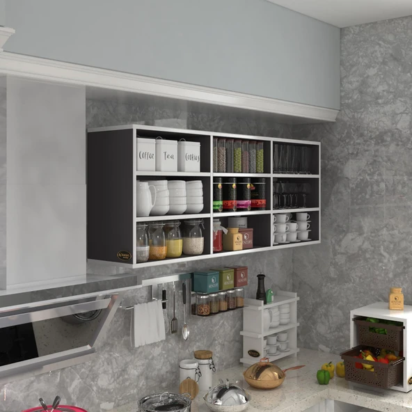 Kenzlife hazır mutfak orela gri 060*150*22 mutfak banyo dolabı kapaksız raflı ürün görseli 1