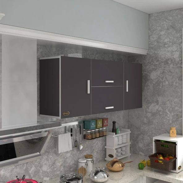 Kenzlife hazır mutfak lucida gri 060*150*22 mutfak banyo dolabı kapaklı raflı ürün görseli 1