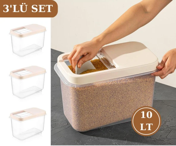Flosoft Multibox 10 LT Kaydırak Kapaklı Erzak Saklama Kabı 3’lü Set 3x10lt KREM ürün görseli 1