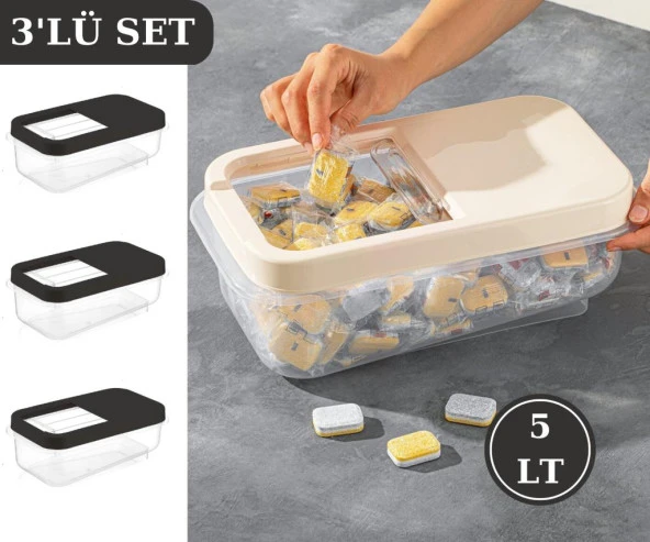 Flosoft Multibox 5 LT Kaydırak Kapaklı Erzak Saklama Kabı 3’lü Set 3x5lt FÜME ürün görseli 1