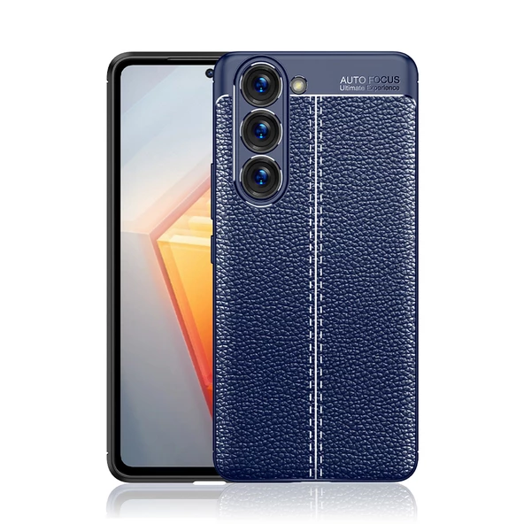 Samsung Galaxy S23 Plus Uyumlu Deri Desenli Niss Dikiş Tasarımlı Darbe Dirençli Silikon Kılıf ürün görseli 1