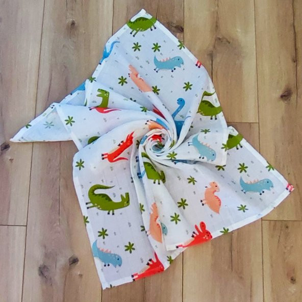 S-Mall Müslin Bebek Battaniyesi - Dinazor -100 Pamuk -75x85 cm ürün görseli 1