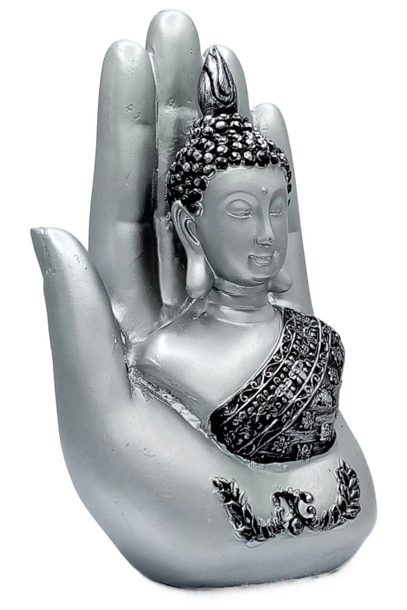 Shakyamuni Amitabha Buda Eli Gümüş Biblo 18 cm - Resim 6